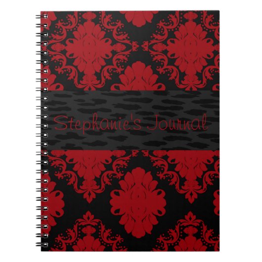 Carnet personnalisé rouge et noir Damas (Devant)