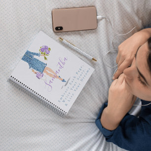 Carnet Personnalisé Stylish Fashion Femme Fleurs violette