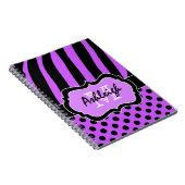 Carnet Personnalisé violet noir blanc Pois rayés (Côté Droit)