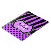 Carnet Personnalisé violet noir blanc Pois rayés (Côté gauche)