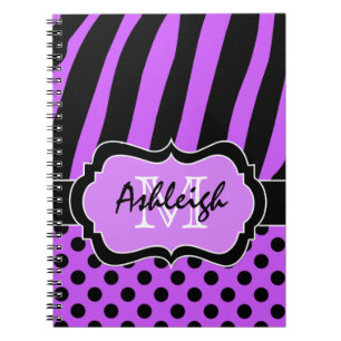 Carnet Personnalisé violet noir blanc Pois rayés