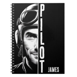 Carnet Personnalisé, Visage du pilote, Comique, Noir et B