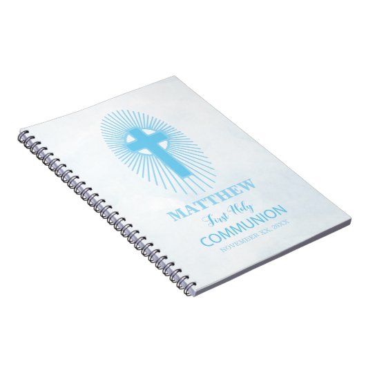 Carnet Personnaliser, Blue First Holy Communion Cross hôt (Côté Droit)