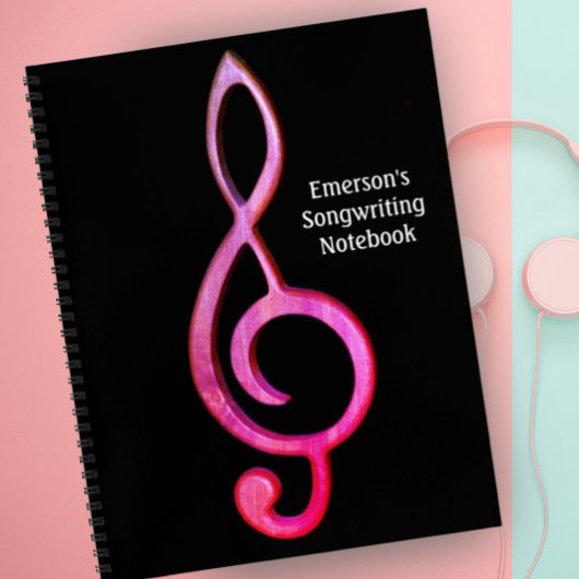 Carnet Personnaliser Clé Treble Hot Rose Design