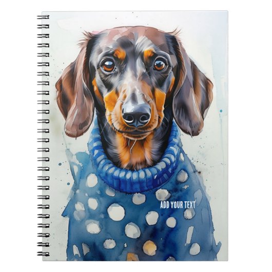 Carnet PERSONNALISER : Dachshund Dog dans le pull bleu | (Devant)