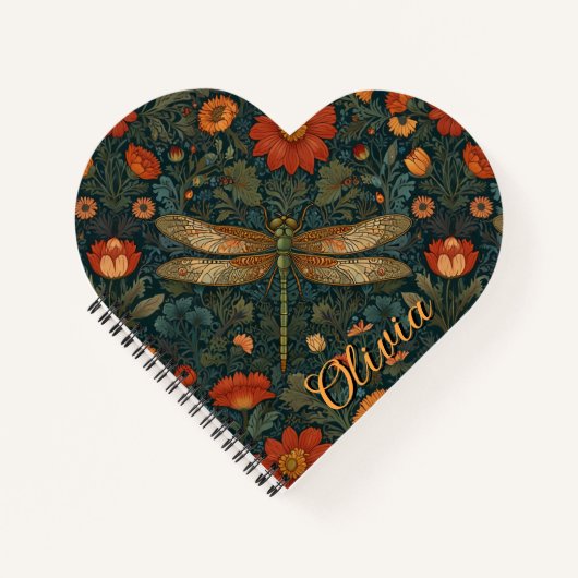 Carnet Personnaliser dragonfly orange floral boho chic (Devant)