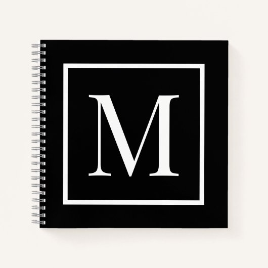 Carnet Personnaliser monogramme noir blanc | Tout arrière (Devant)