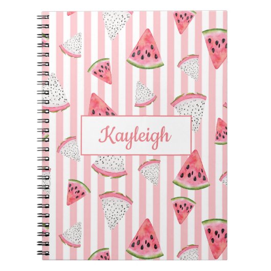 Carnet Personnaliser, Watermelon, Pink and White Stripes. (Devant)