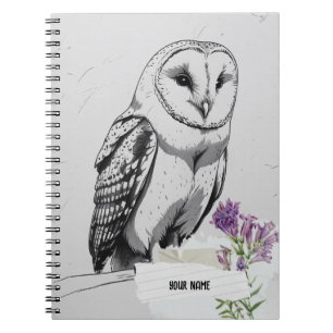 Carnet PERSONNALISEZ Chouette Oiseau Noir et Blanc Illust
