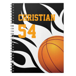 Carnet Personnalisez le basket-ball flamboyant B/W