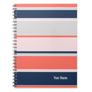 Carnet PERSONNALISEZ motif rayure moderne rose et marine