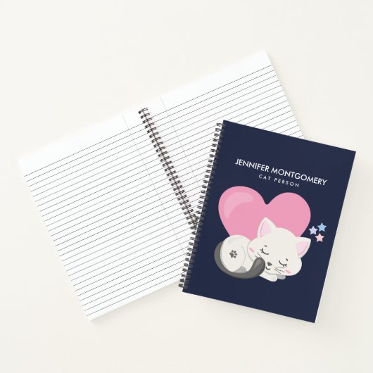 Carnet Personne Chat Texte mignon Blanc Kitty Chat Dormir (Intérieur)