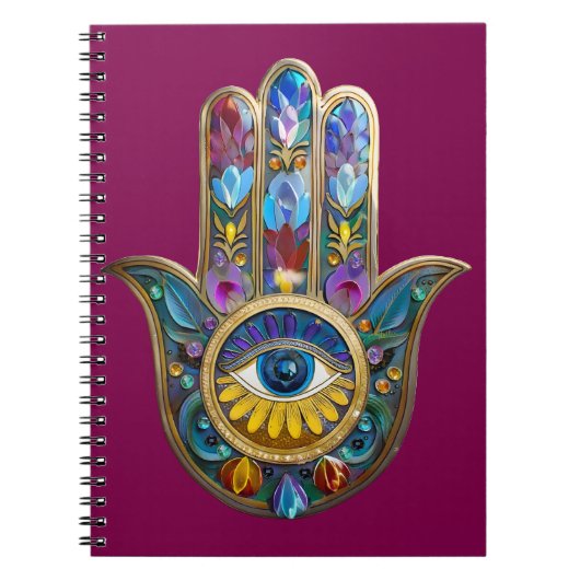 Carnet Pétales Colorés Feuilles Hamsa Saphir Troisième Œi (Devant)