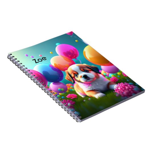 Carnet Petit chiot avec ballons - doux (Côté Droit)