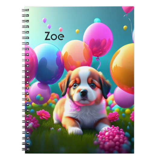 Carnet Petit chiot avec ballons - doux (Devant)