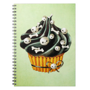 Carnet Petit gâteau noir de Halloween avec les crânes