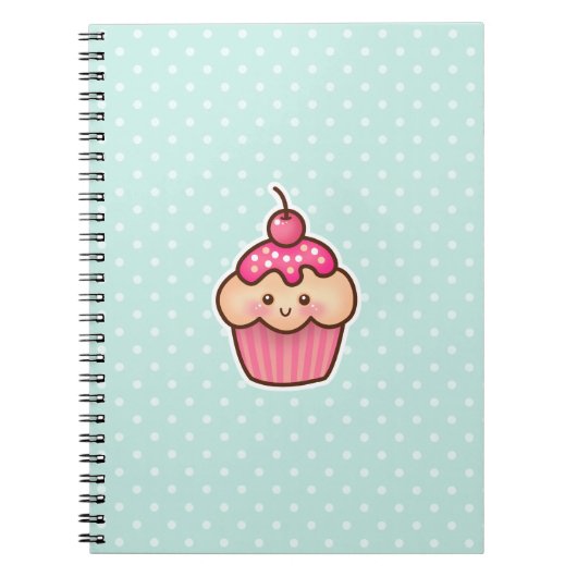 Carnet Petit gâteau rose de Kawaii et pois bleu en bon (Devant)