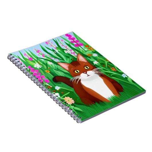 Carnet Petit gingembre Kitty Brown dans un champ de fleur (Côté Droit)