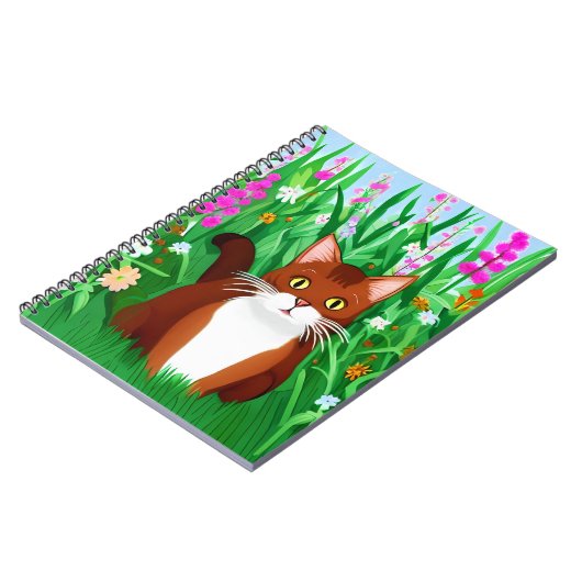 Carnet Petit gingembre Kitty Brown dans un champ de fleur (Côté gauche)