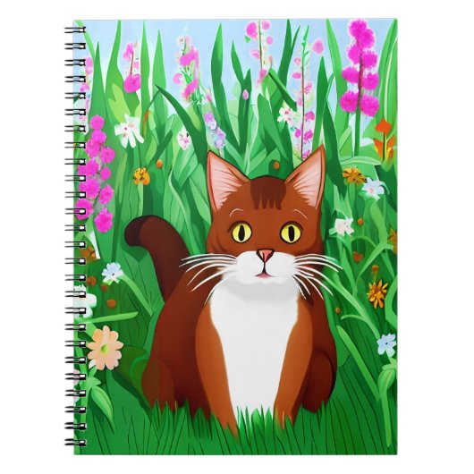 Carnet Petit gingembre Kitty Brown dans un champ de fleur (Devant)