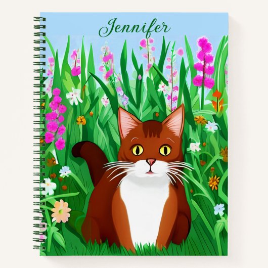 Carnet Petit gingembre Kitty Brown dans un champ de fleur (Devant)