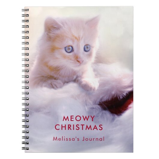 Carnet Petit Kitten reposant sur un chapeau de Noël Meowy (Devant)