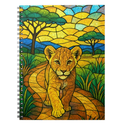 Carnet Petit lion à la Savanah, vitraux (Devant)