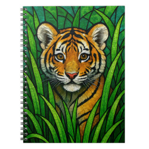 Carnet Petit tigre en herbe haute, vitrail art numérique