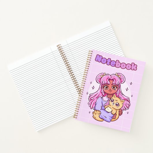Carnet Petite fille avec chat 🌸 😺 🥨 ✨ (Intérieur)