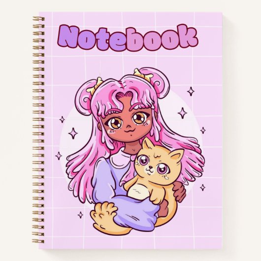 Carnet Petite fille avec chat 🌸 😺 🥨 ✨ (Devant)