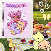 Carnet Petite fille avec chat 🌸 😺 🥨 ✨