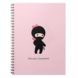 Carnet Petite fille Ninja Nom personnalisé sur rose