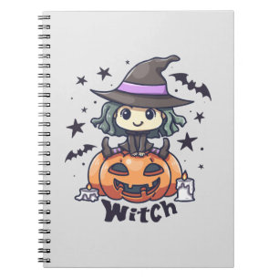 Carnet Petite Sorcière Mignonne Assise sur une Citrouille