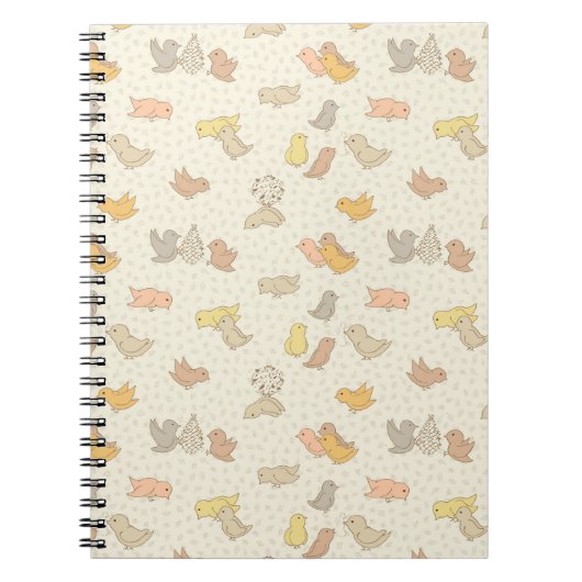 Carnet Petits oiseaux et plumes sur beige - motif. (Devant)