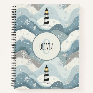 Carnet Phare avec Vagues Icy Hiver Monogramme Nautique