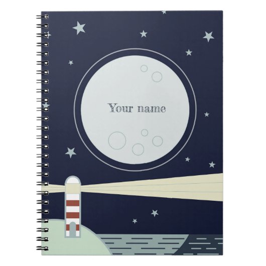 Carnet Phare minimaliste avec lune et étoiles (Devant)