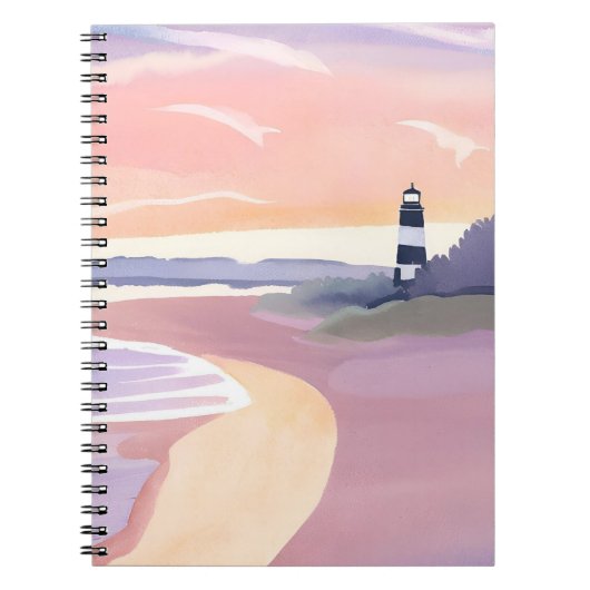 Carnet Phare pastel | Aquarelle de rivage de plage côtièr (Devant)