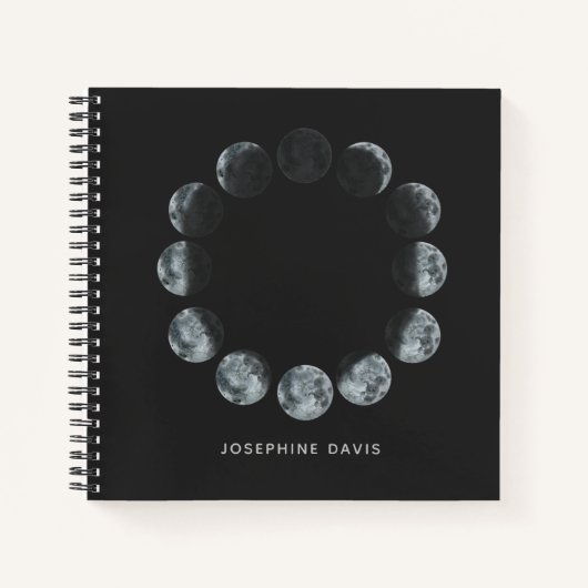 Carnet Phases de lune d'aquarelle noire personnalisées (Devant)