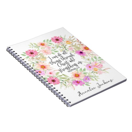 Carnet Philippiens 4:13 Bible Scripture Verse Floral (Côté Droit)