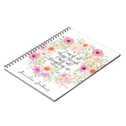 Carnet Philippiens 4:13 Bible Scripture Verse Floral (Côté gauche)