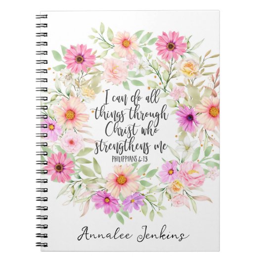 Carnet Philippiens 4:13 Bible Scripture Verse Floral (Devant)