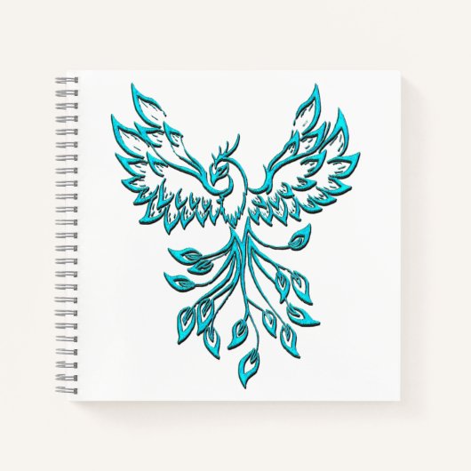 Carnet Phoenix Bleu se Lève sur Fond Blanc (Devant)