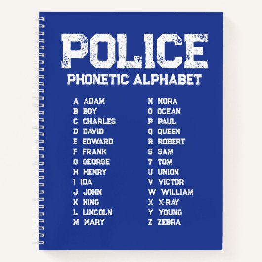 Carnet Phonetic Alphabet Police Notebook (Devant)