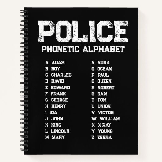 Carnet Phonetic Alphabet Police Notebook Adam-Zebra Black (Devant)