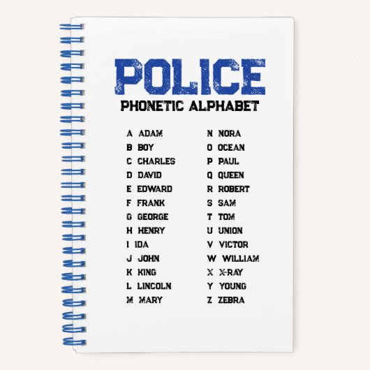 Carnet Phonetic Alphabet Police Spiral Notebook Blue (Recto)