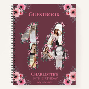 Carnet Photo Collage 14th Birthday Pink Flower Guest Book