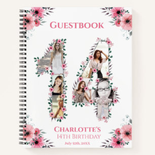 Carnet Photo Collage 14th Birthday Pink Flower Guest Book