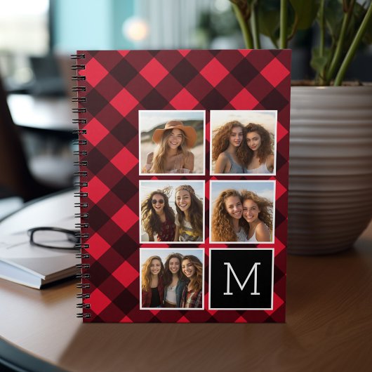 Carnet Photo Collage - Monogramme Rouge Buffle Noir Plaid