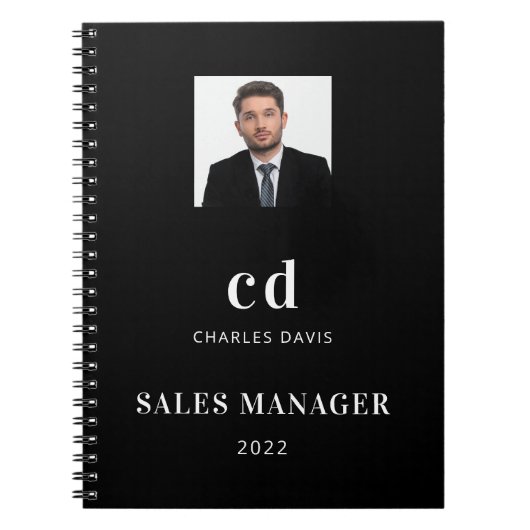 Carnet Photo d'affaires avec initiales de nom en noir bla (Devant)