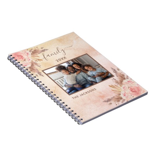 Carnet Photo de famille pampas herbe rose or rose fleuron (Côté Droit)